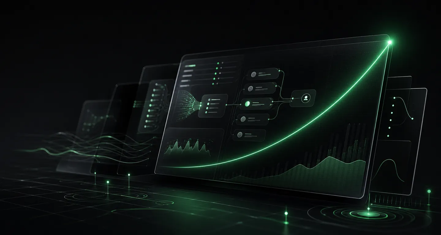 Abstract campaign rescue system turning fragmented search signals into a clear upward performance path